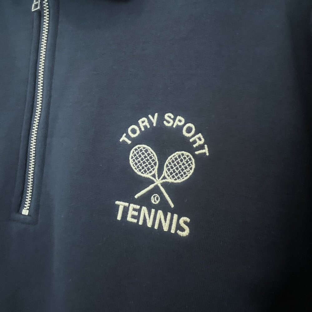 Tory Burch Sport Half Zip Sweatshirt French Terry Navy Tennis Pullover NWOT - Picture 6 of 6